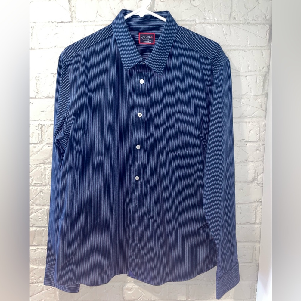 UNTUCKit Dress Shirt Navy Striped Slim Fit Wrinkle-Free